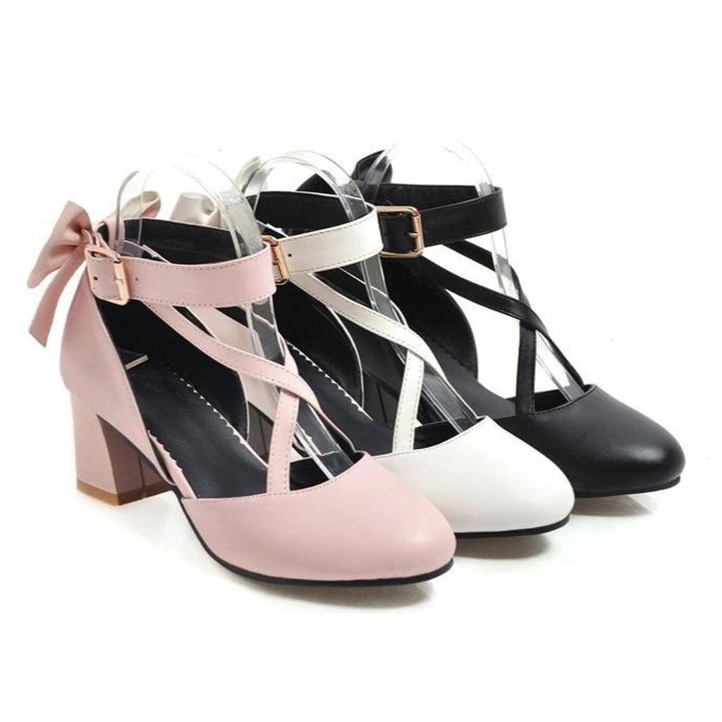 Back Ribbon Cross-Strap Pumps