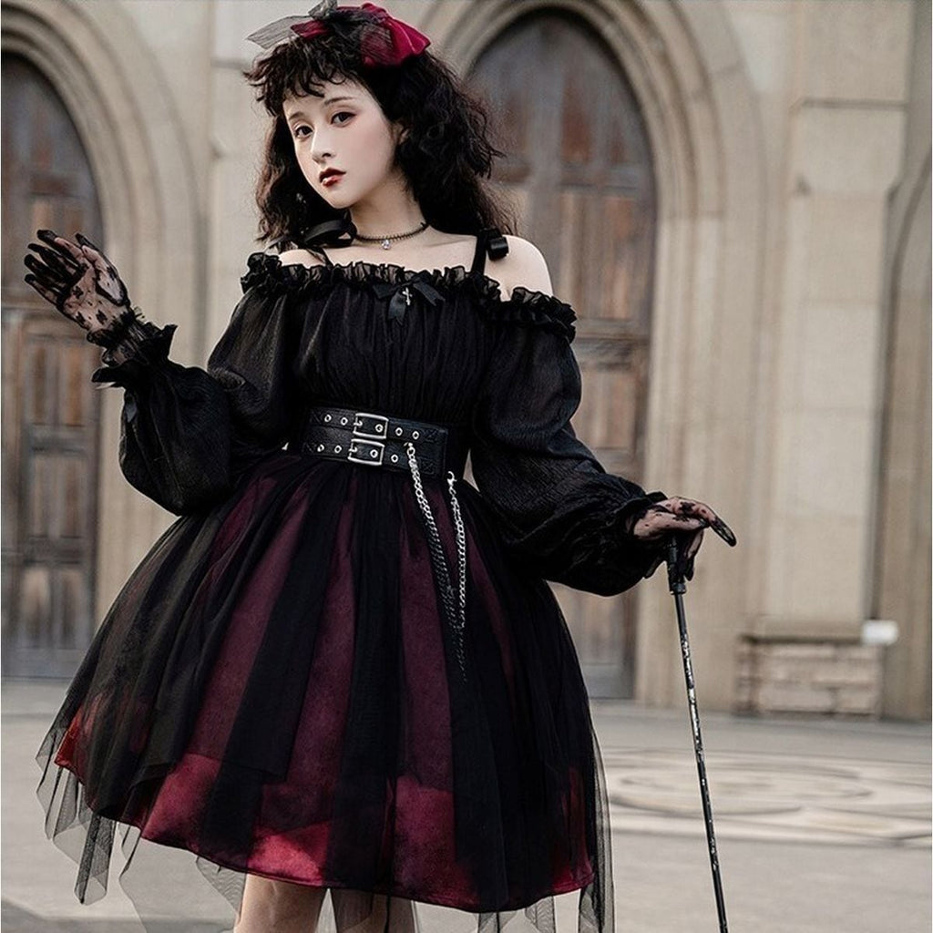 Gothic Off-Shoulder Double Belt Dress