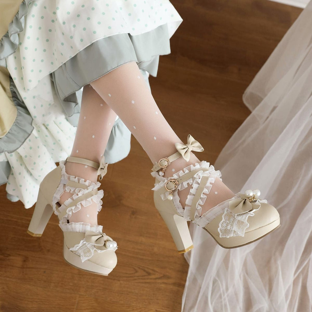 Frilled Lace High-Heel Lolita Shoes (5 Colors Available)