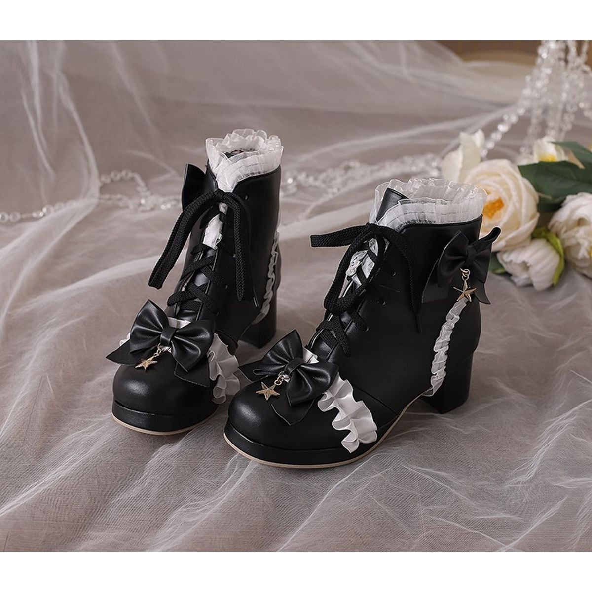 Star Strap Ruffle Ribbon Boots