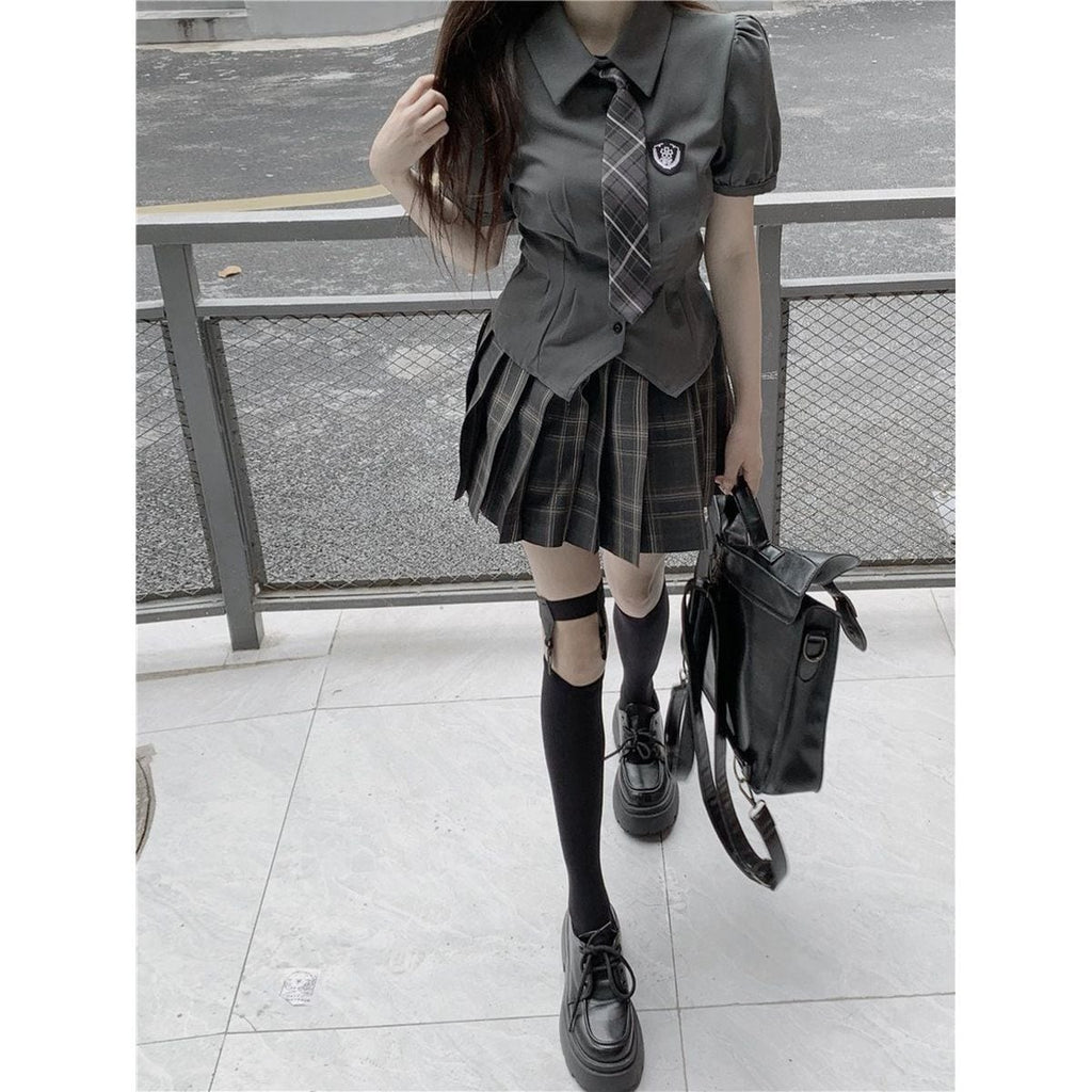 Adorable Checkered Uniform Ensemble