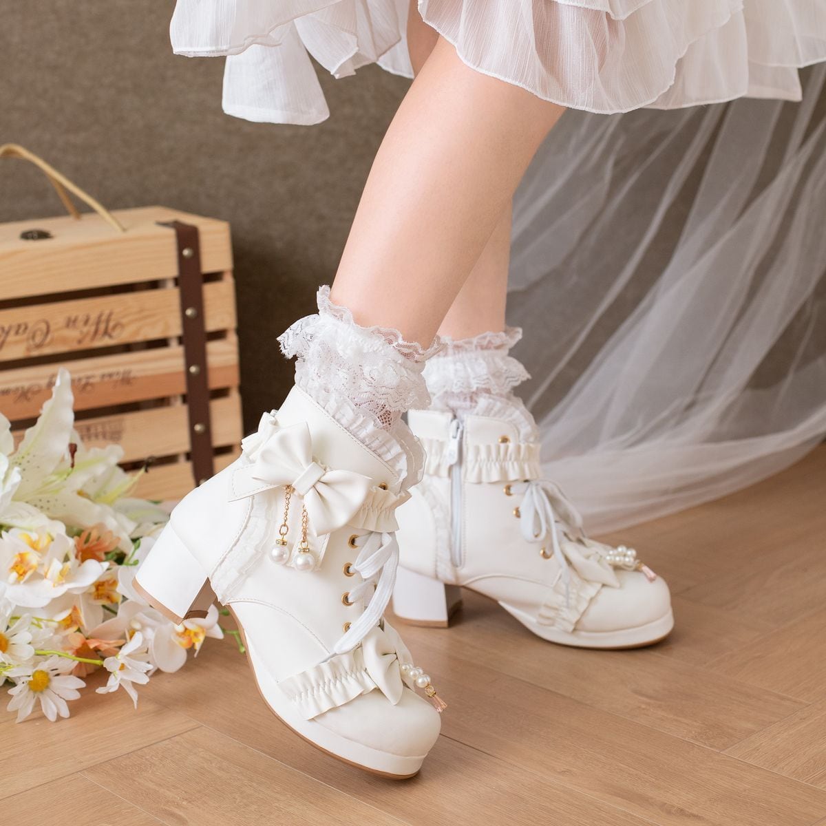 owknot Pearl Accent Ankle Boots