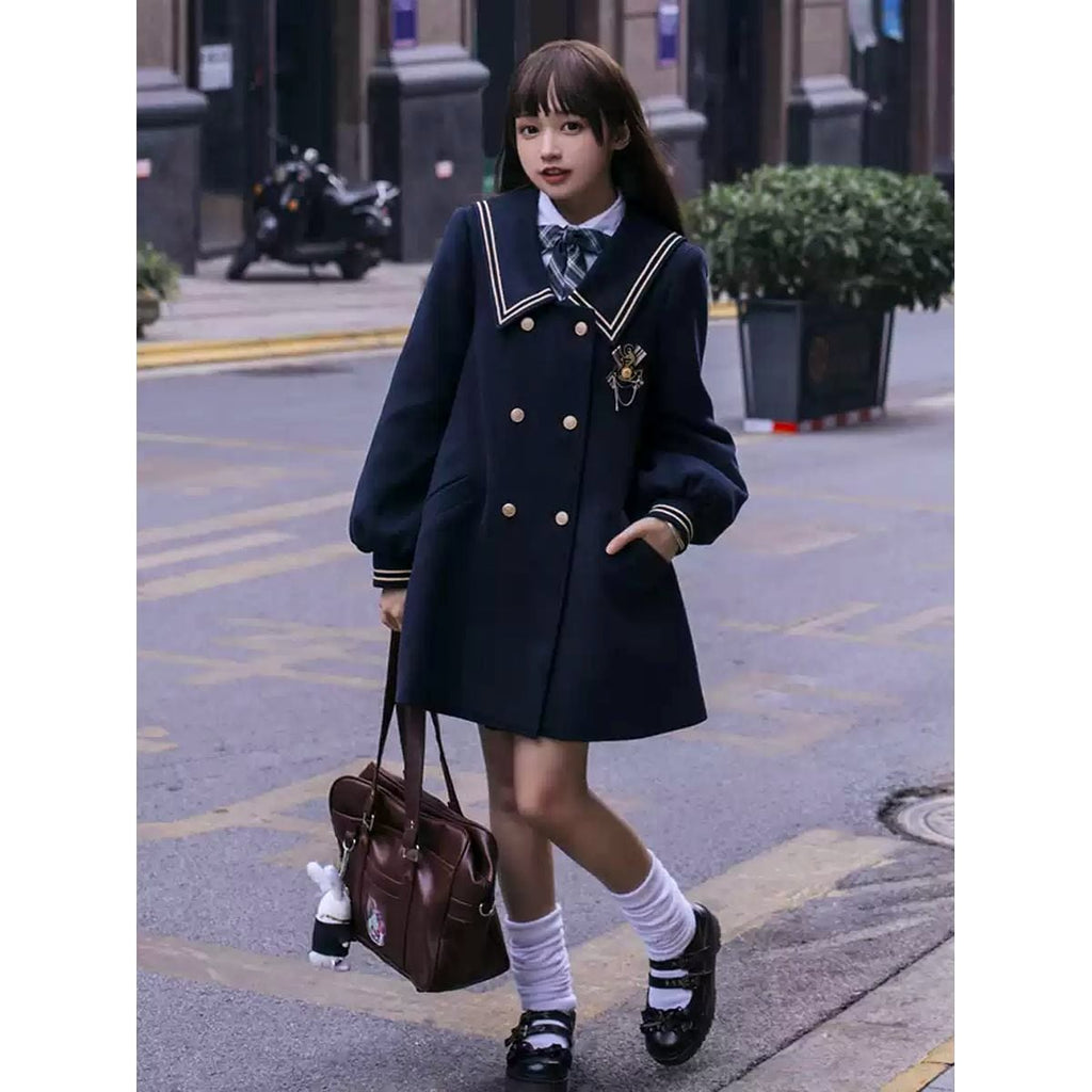 Sailor Collar Double-Breasted Coat