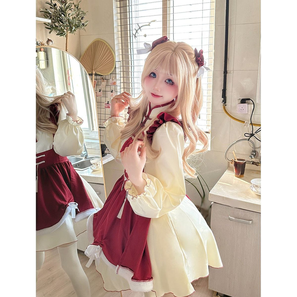 Red Frilled Maid Outfit with Chinese Design