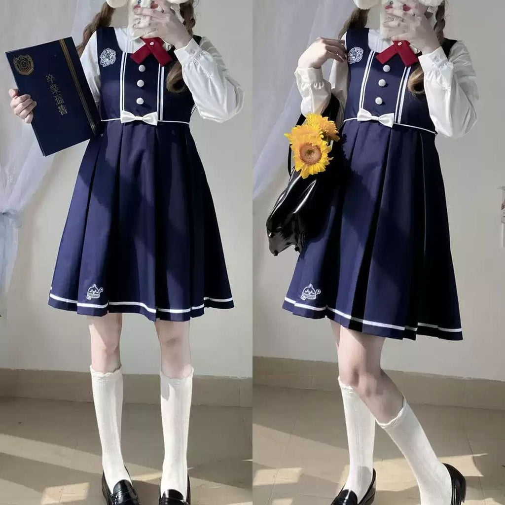 School-Style Pleated Jumper Skirt