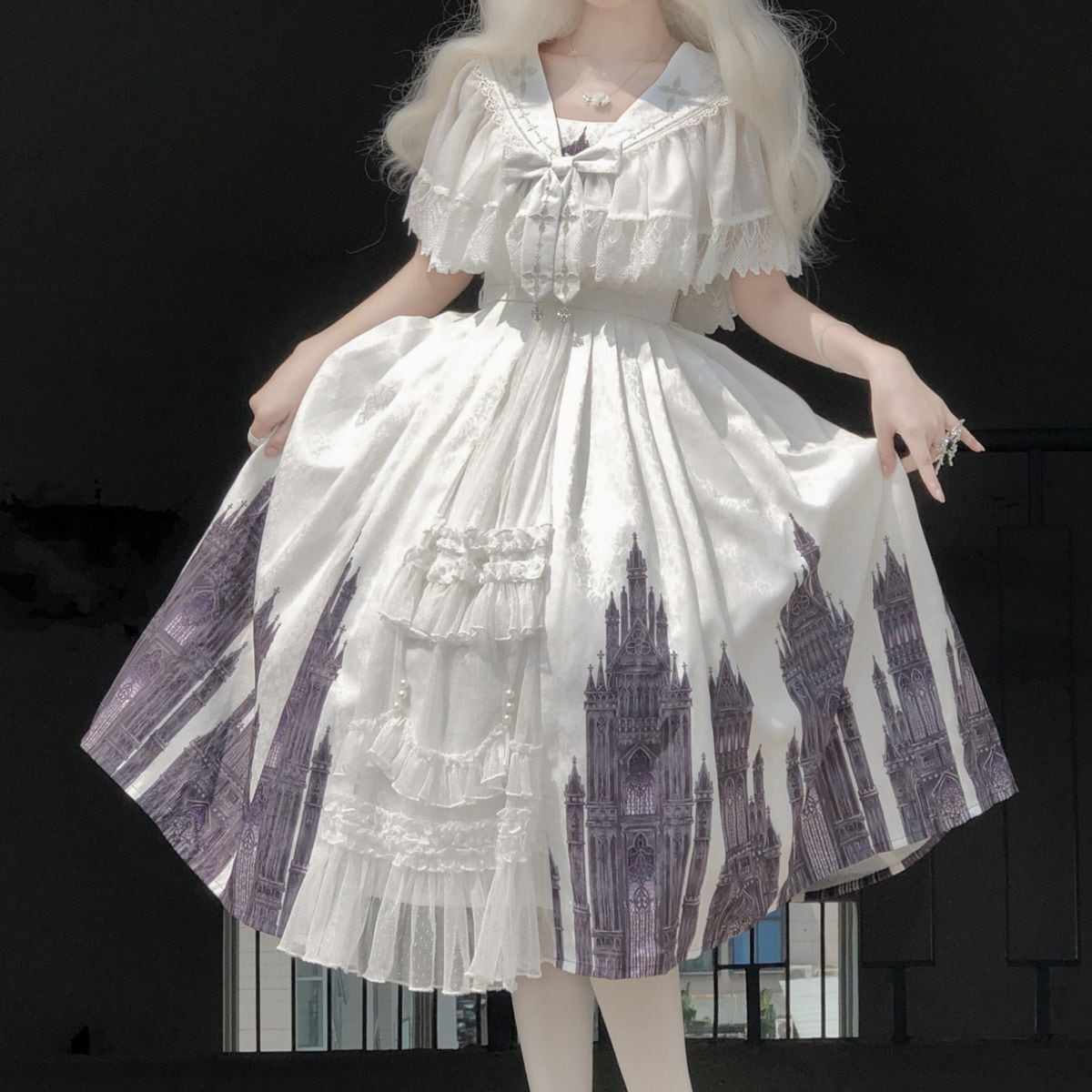 Gothic-Inspired Cape Jumper Skirt Outfit