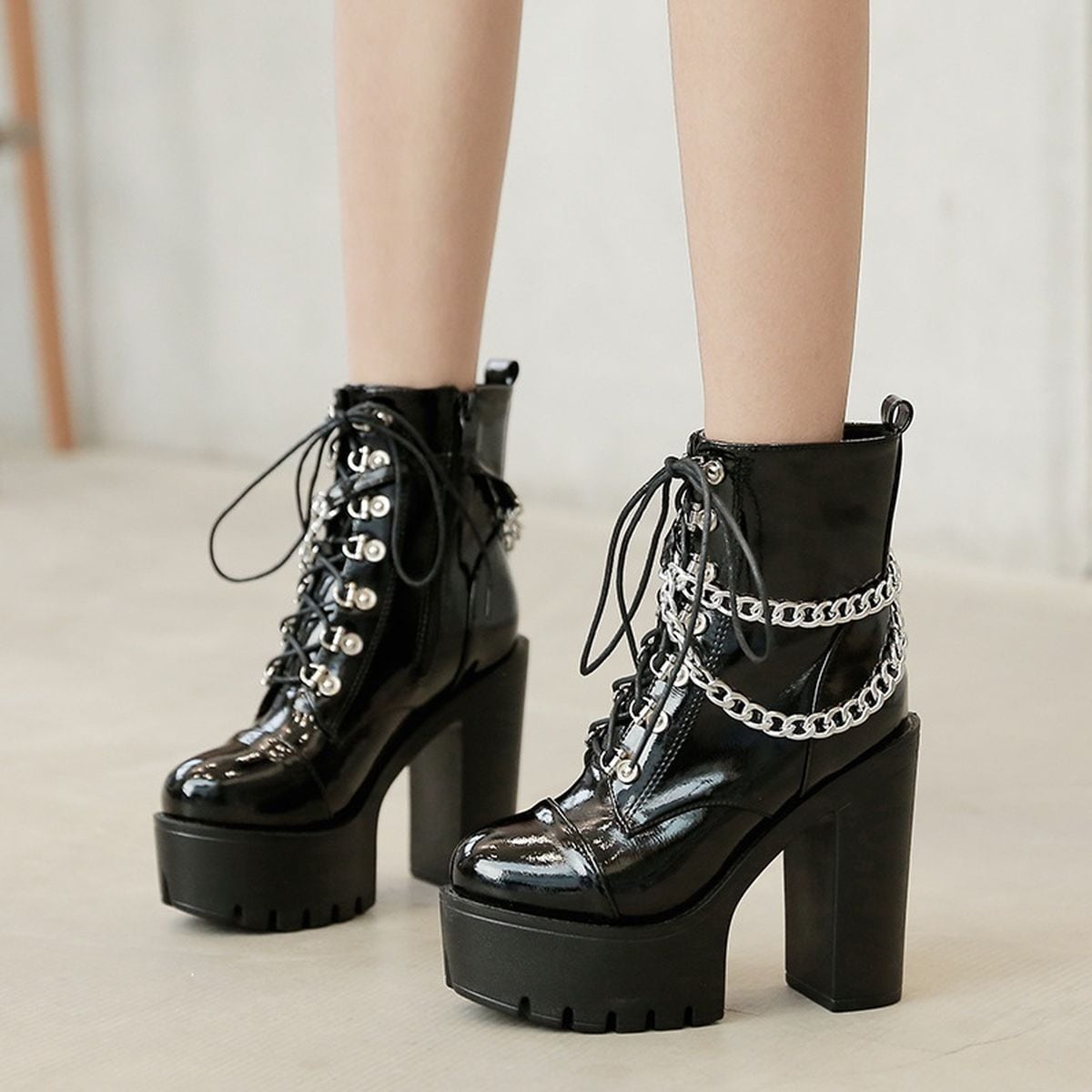 Short Boots with Chain Detail