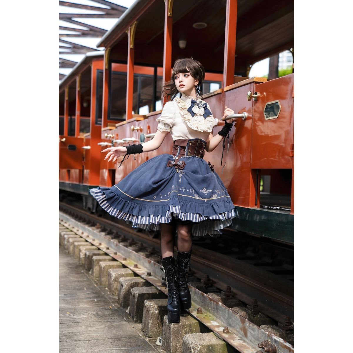 Steampunk Frilled Lace-Up Short Dress