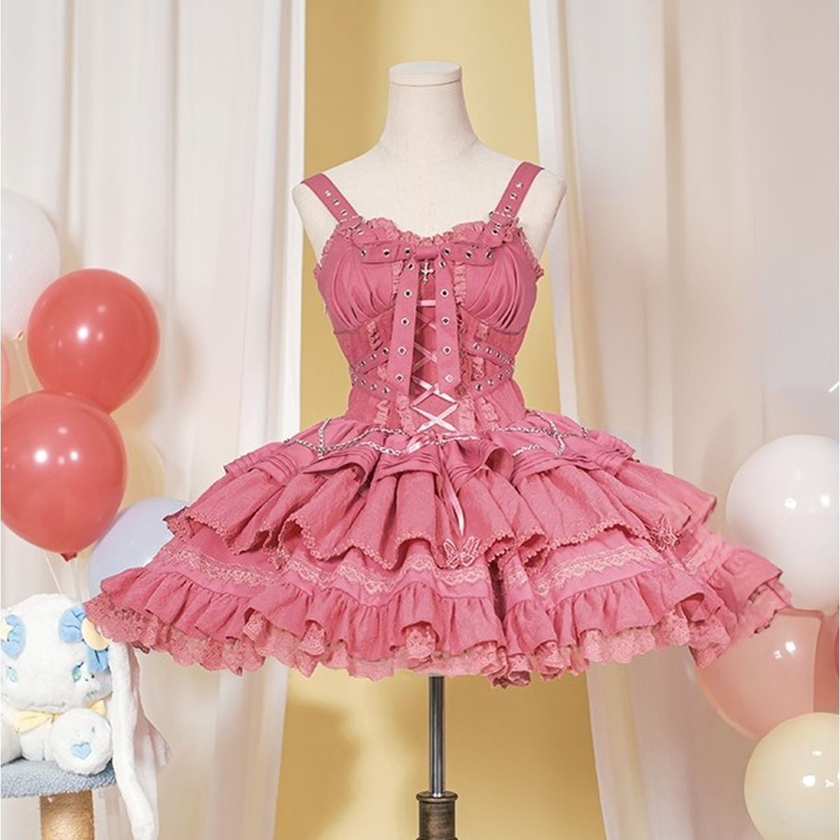 Gothic Lace-Up Jumper Skirt Set