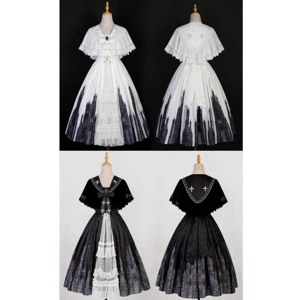 Gothic-Inspired Cape Jumper Skirt Outfit