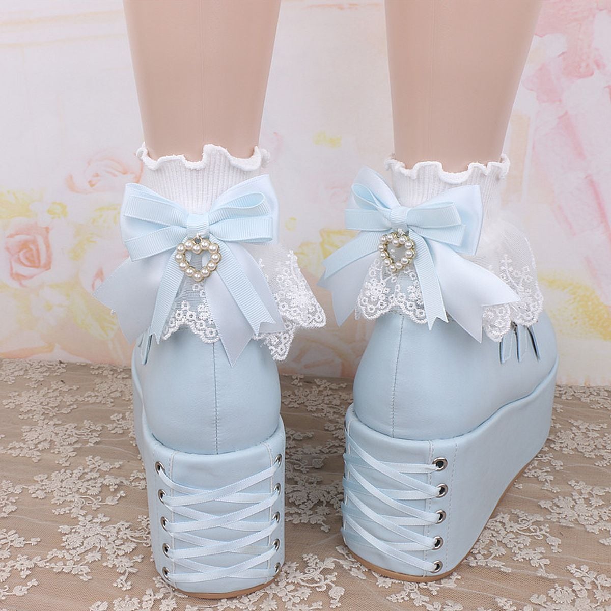 Heart Charm Socks with Back Ribbon