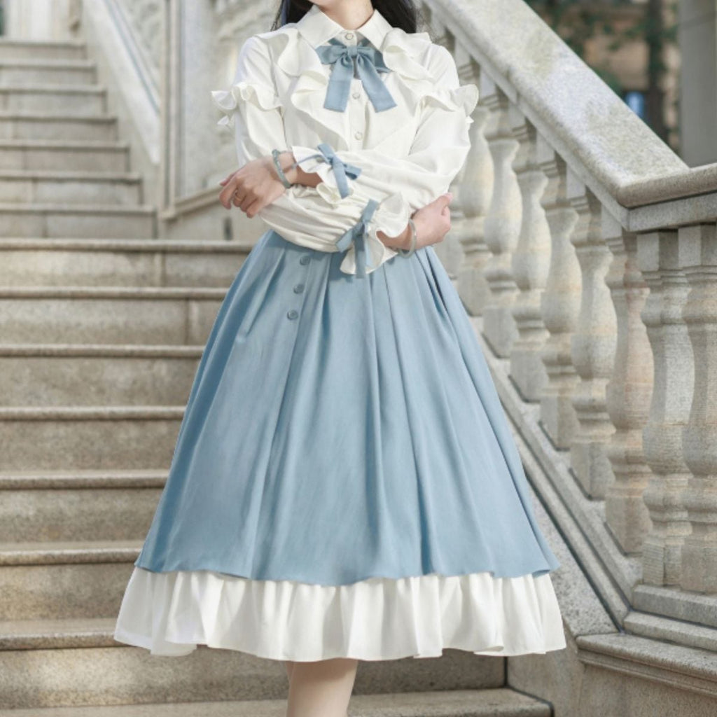 Elegant Sky Blue Ruffle Skirt Set