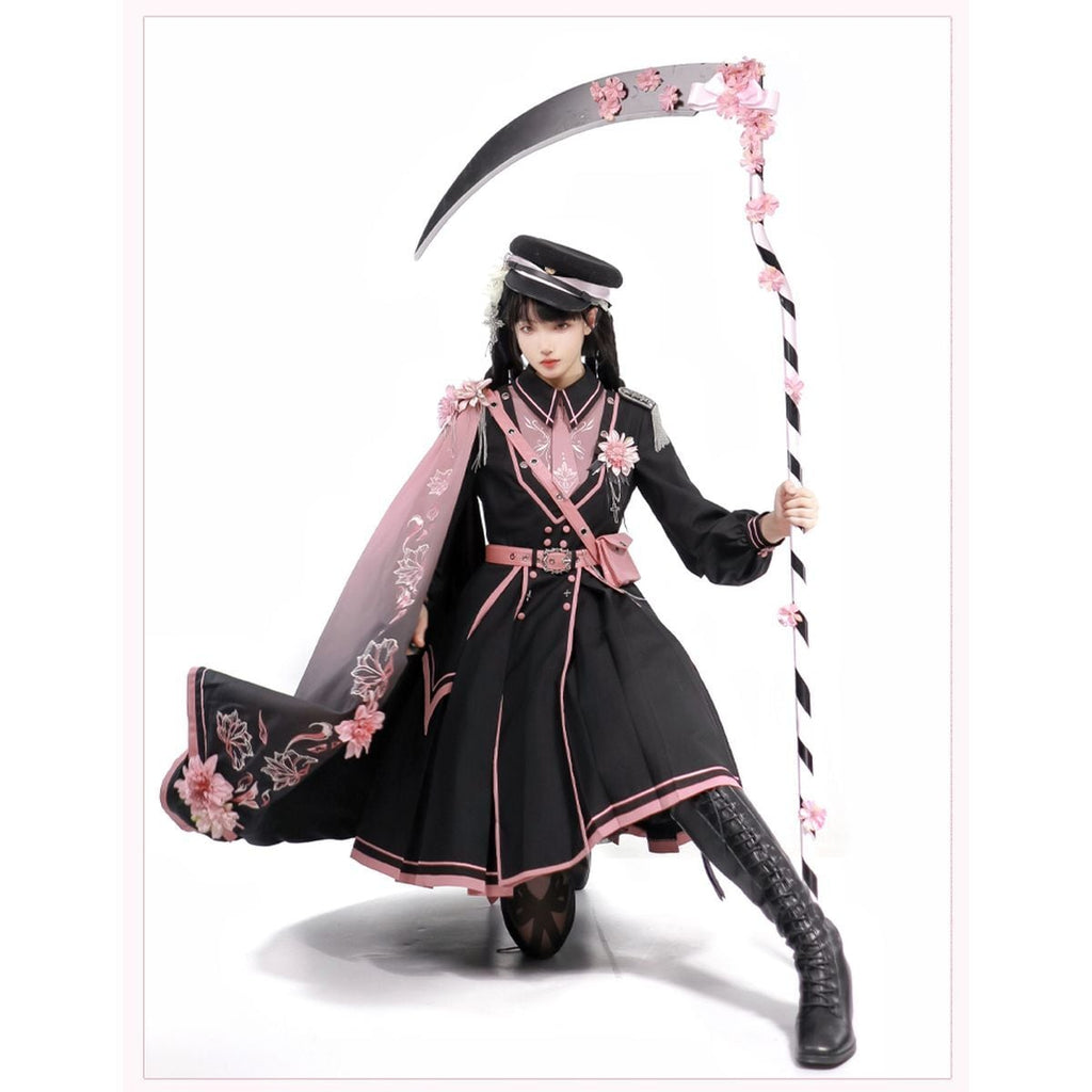 Pink and Black Military Lolita Dress Set