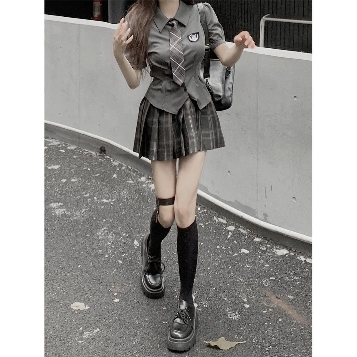 Adorable Checkered Uniform Ensemble