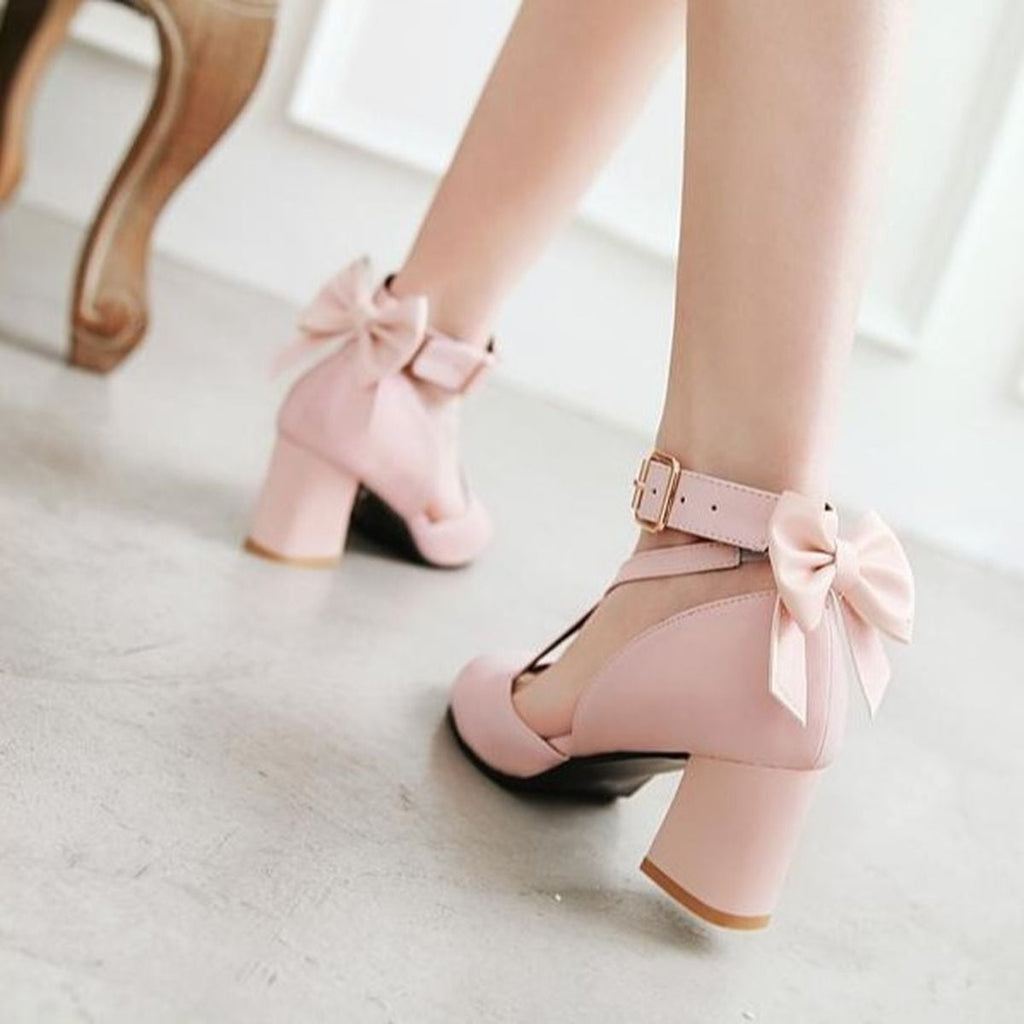 Back Ribbon Cross-Strap Pumps