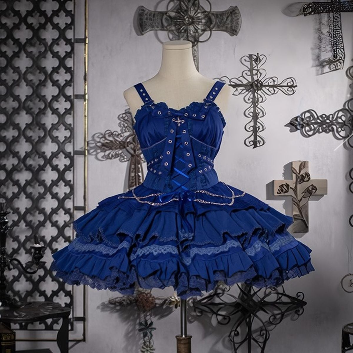 Gothic Lace-Up Jumper Skirt Set