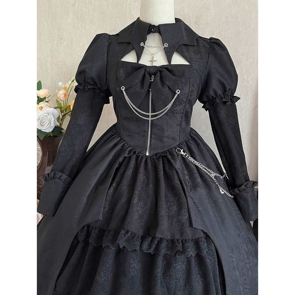 Gothic Chain-Embellished Frill Dress