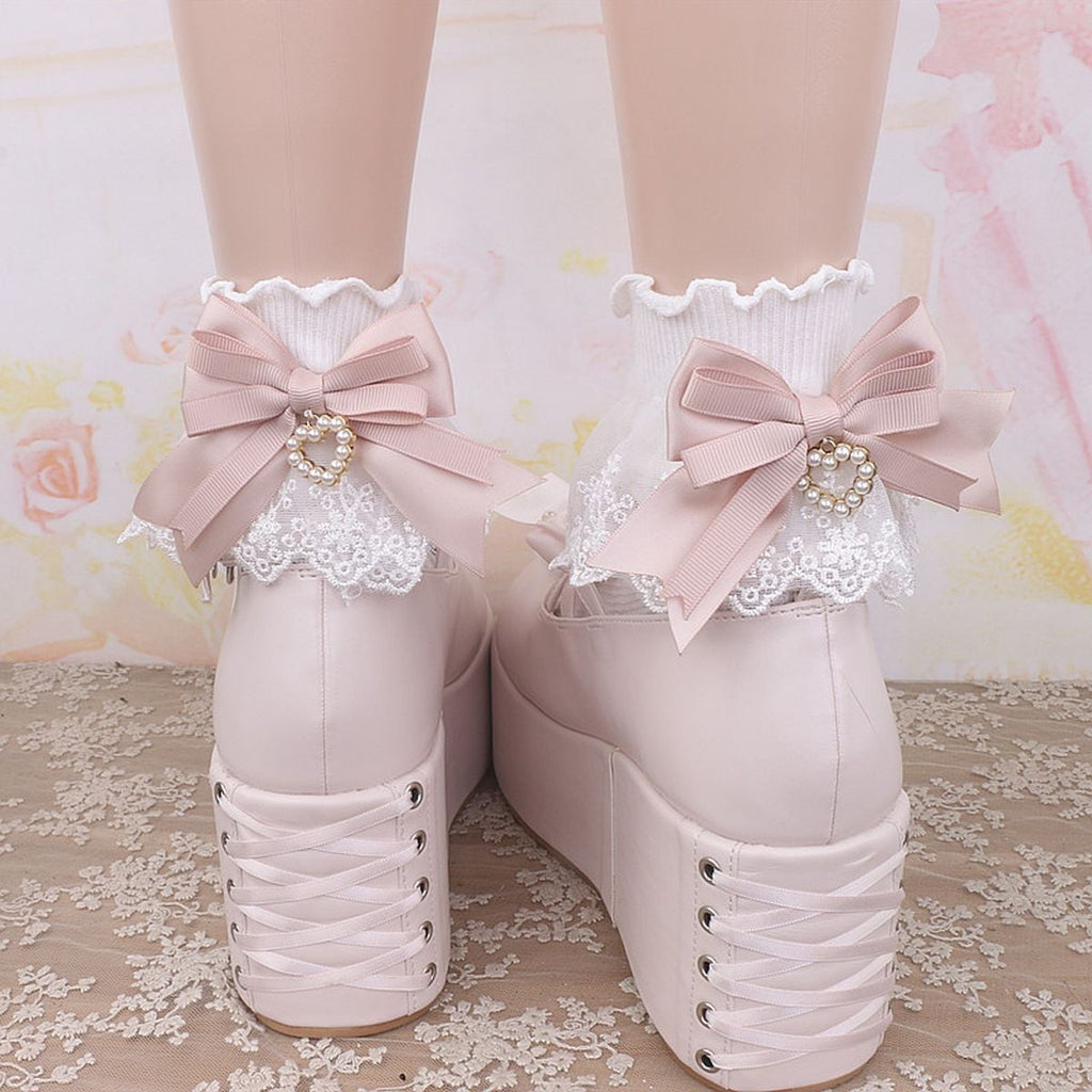 Heart Charm Ankle Socks with Back Bow