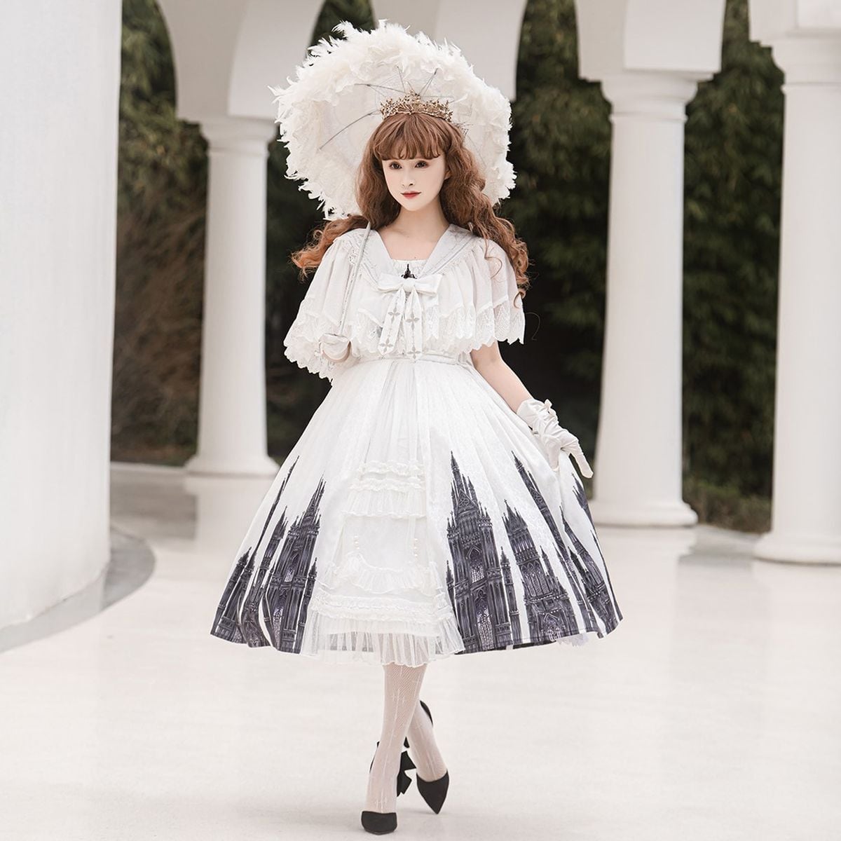 Gothic-Inspired Cape Jumper Skirt Outfit