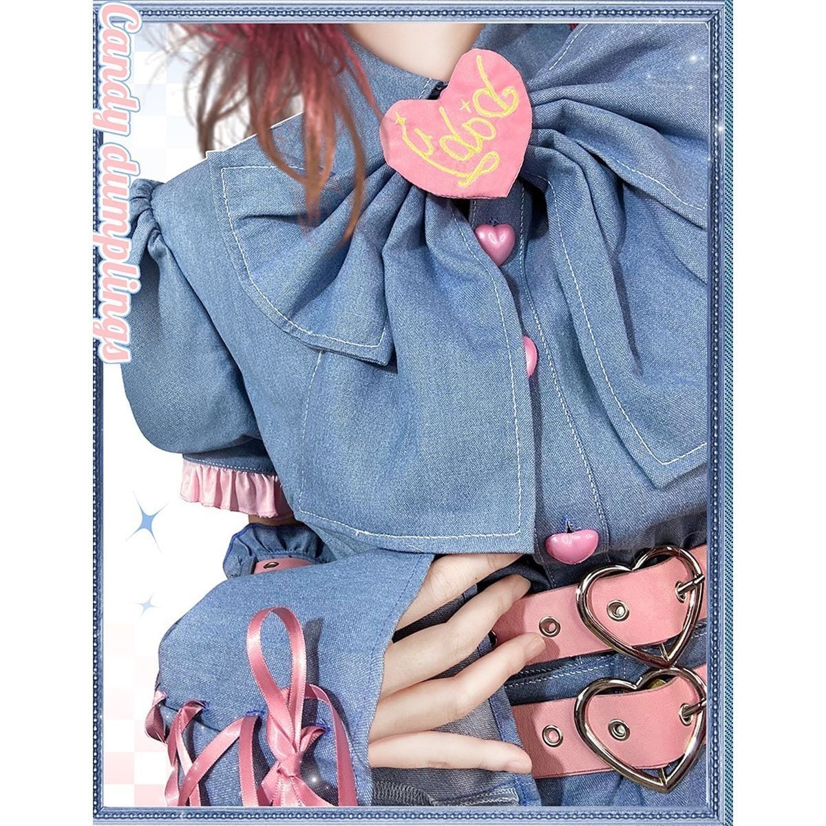 Y2K Mini Skirt Heart Denim Set