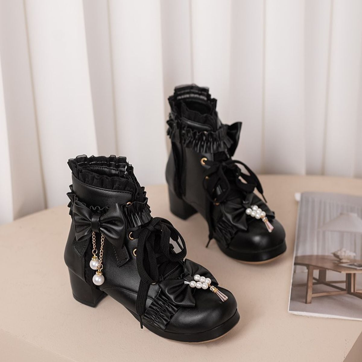 owknot Pearl Accent Ankle Boots