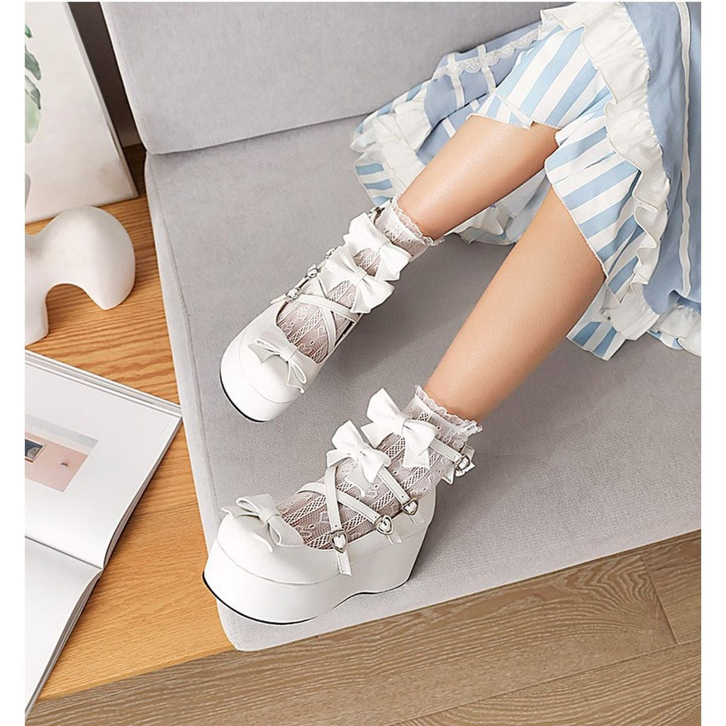 Platform Ribbon Heart Strap Shoes