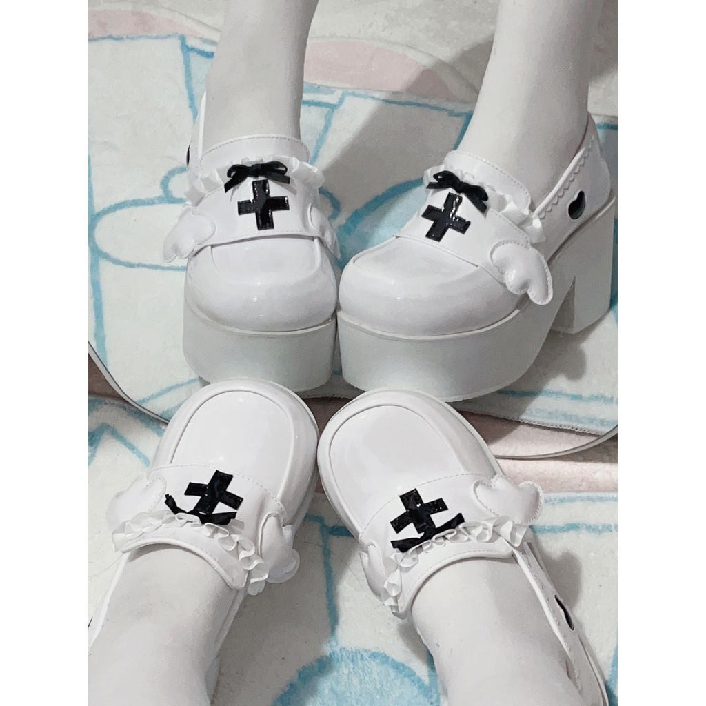 Heavenly Bow-Cross High-Sole Shoes