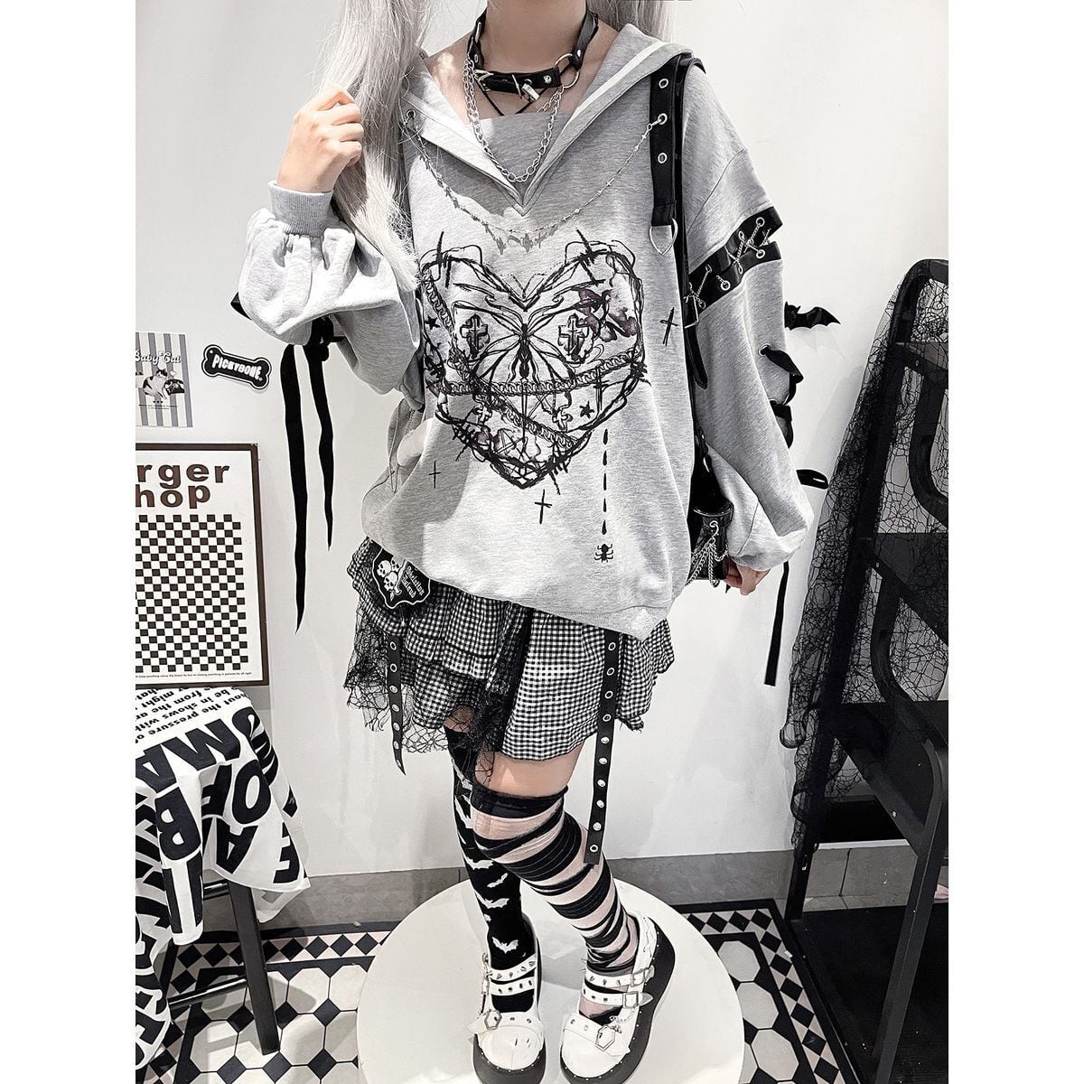 Y2K Subculture Chain Belt Top Set