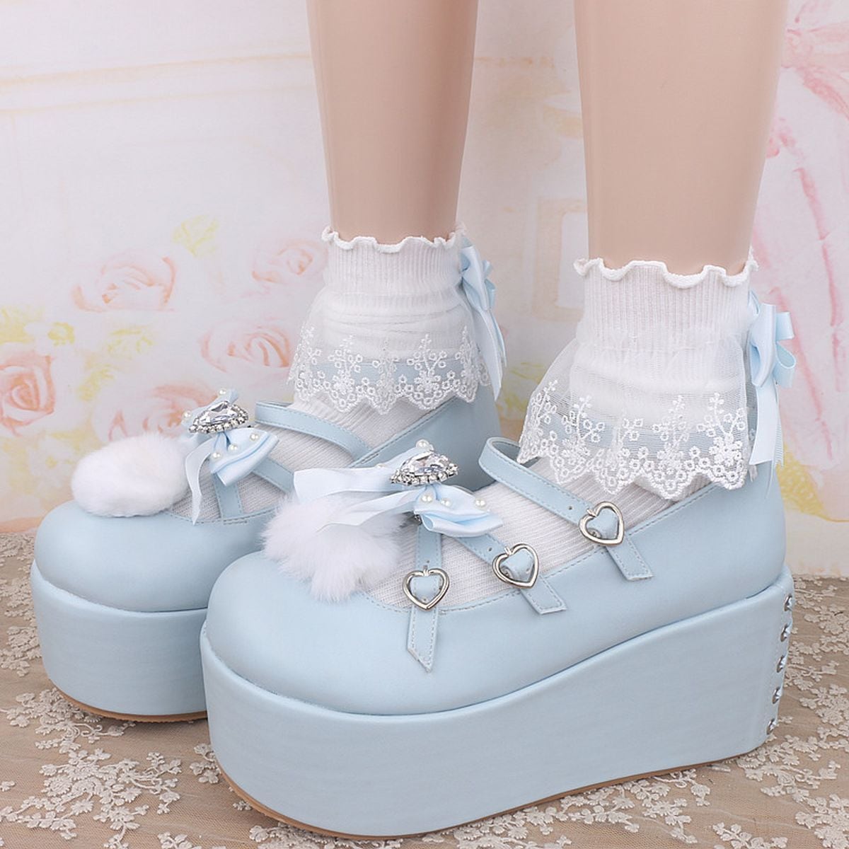 Heart Charm Socks with Back Ribbon