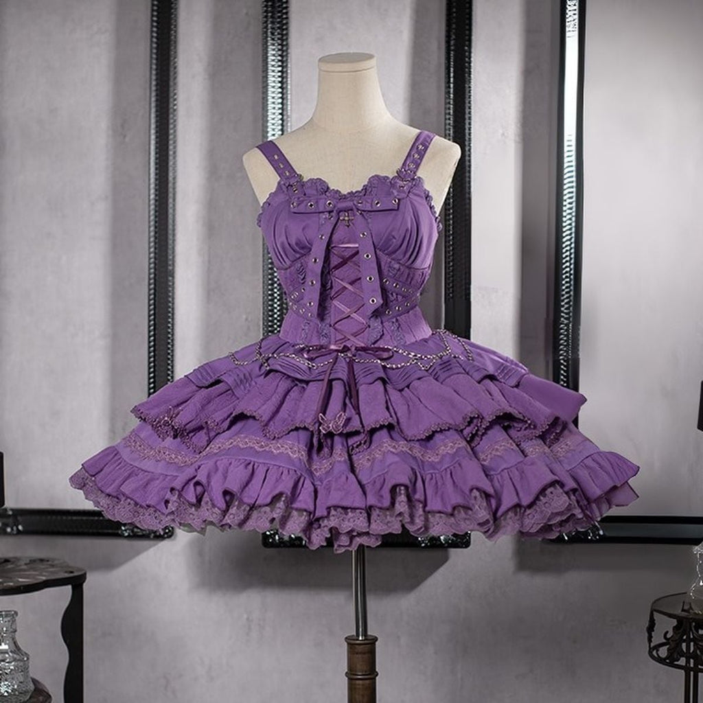 Gothic Lace-Up Jumper Skirt Set