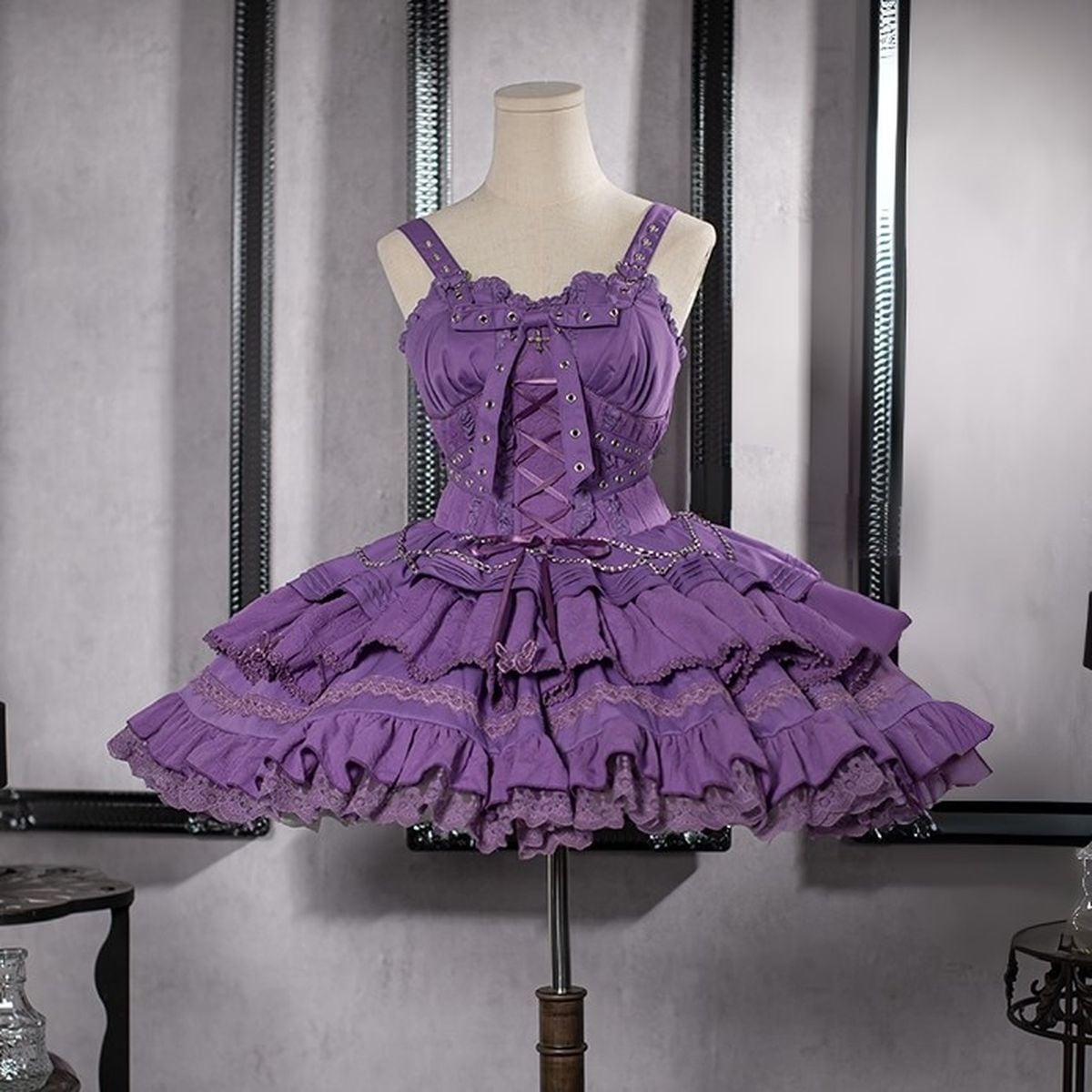 Gothic Lace-Up Jumper Skirt Set