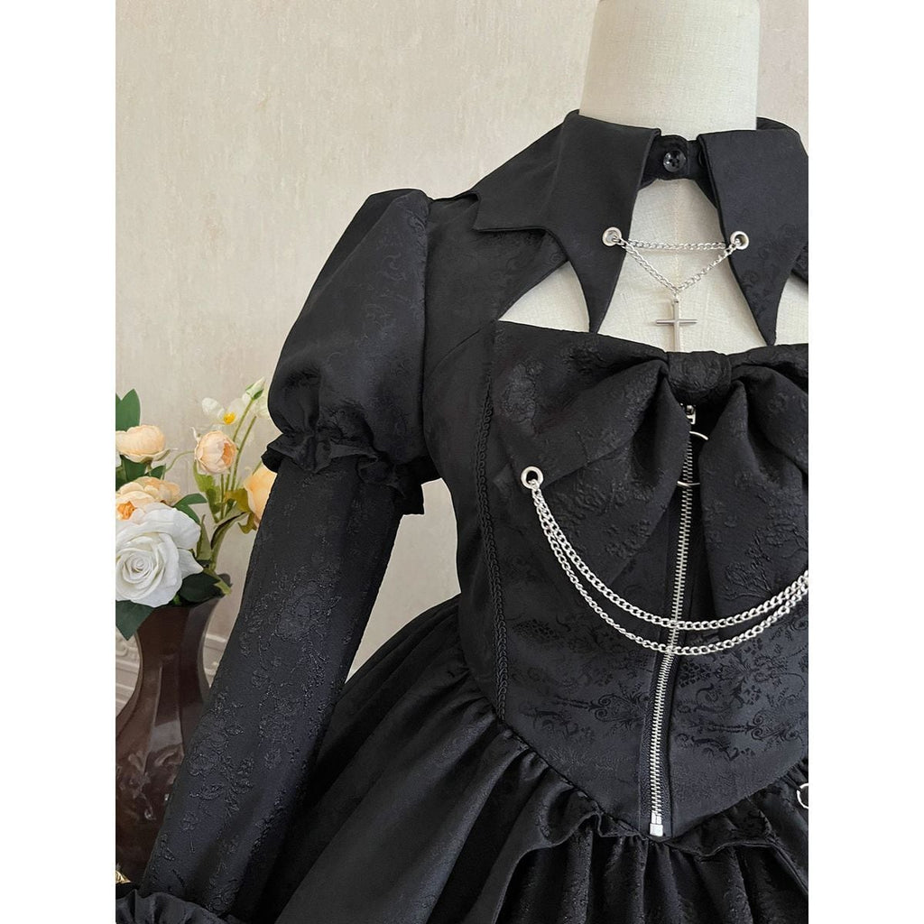 Gothic Chain-Embellished Frill Dress