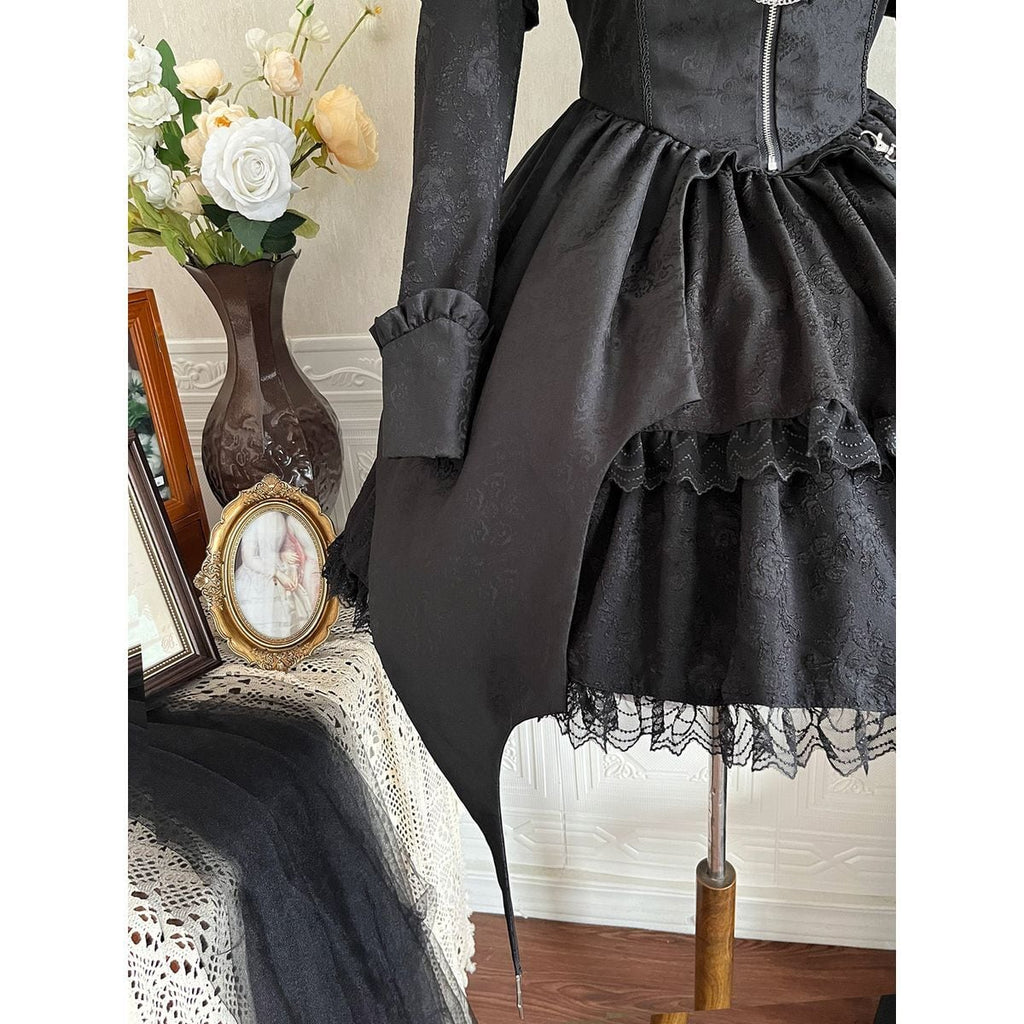 Gothic Chain-Embellished Frill Dress