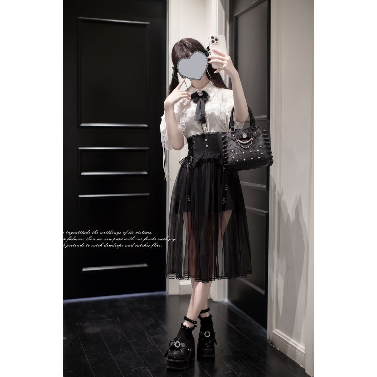 Jirai-kei Black Sheer Skirt Outfit