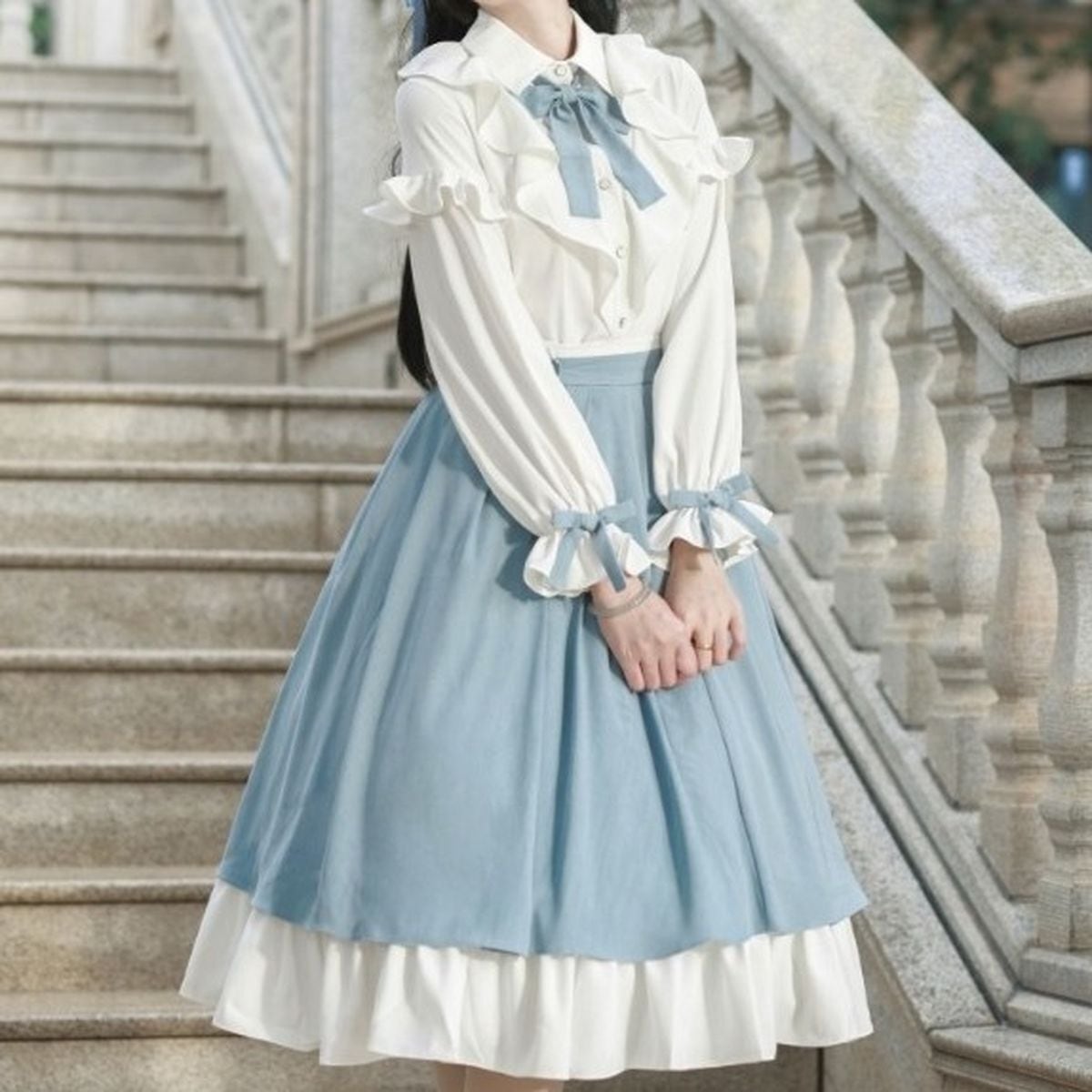Elegant Sky Blue Ruffle Skirt Set