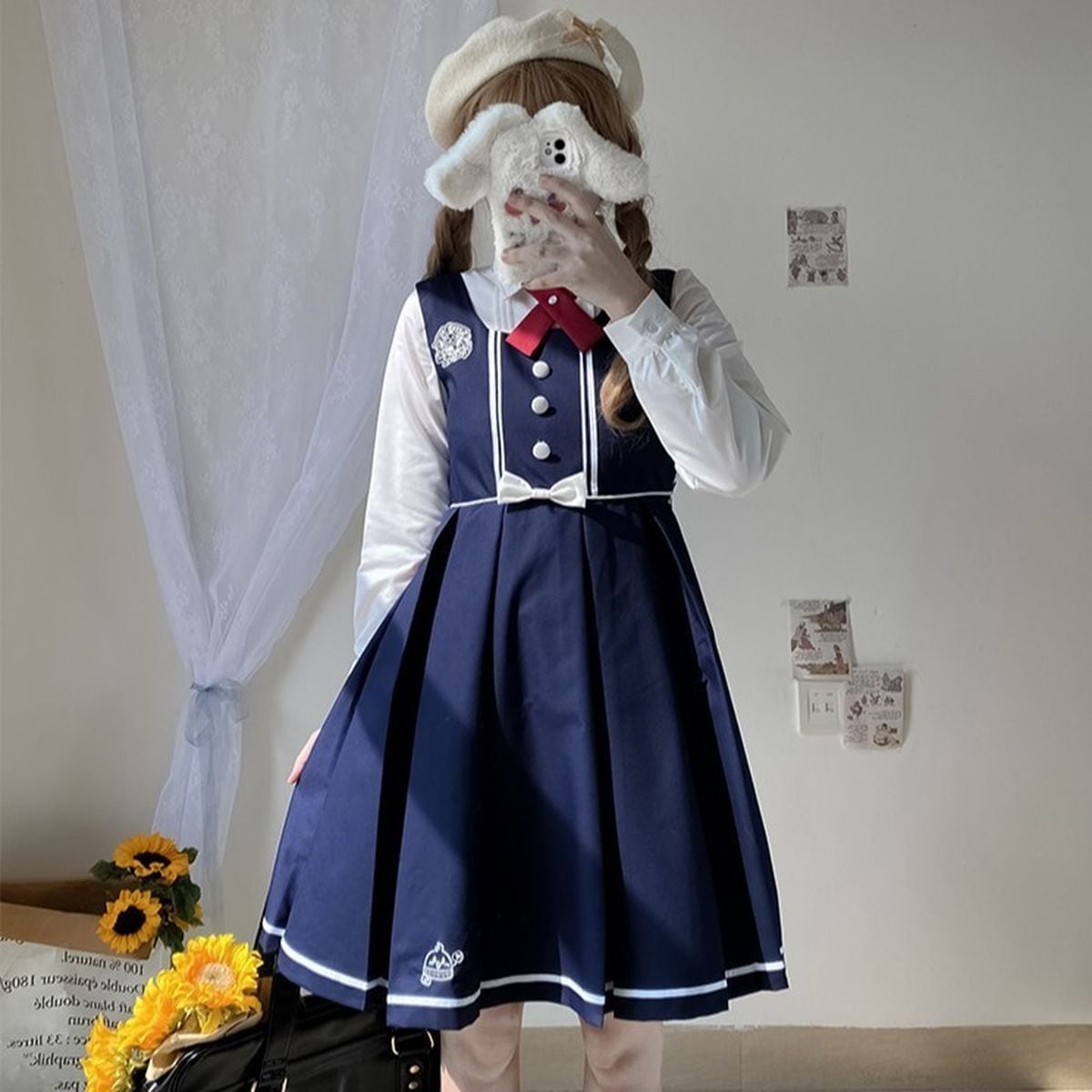 School-Style Pleated Jumper Skirt