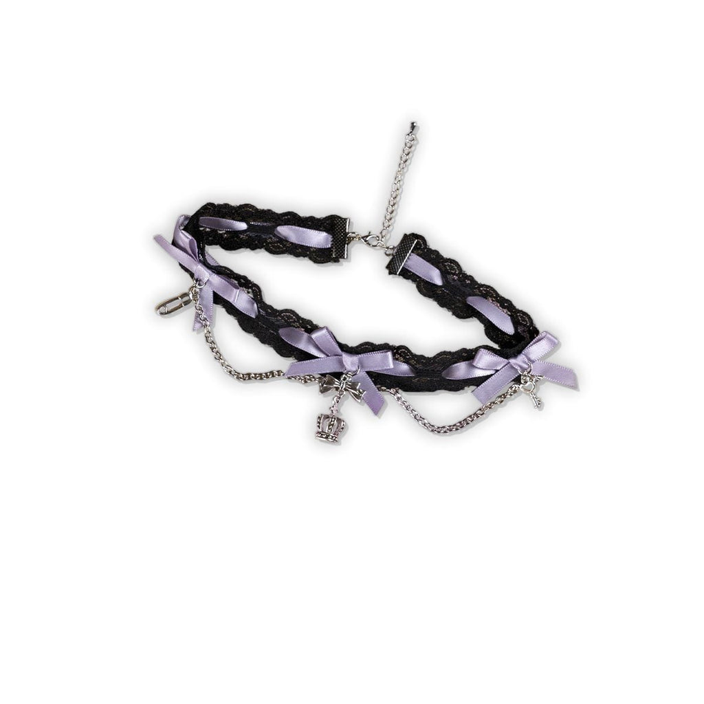 Crown Charm Ribbon Choker