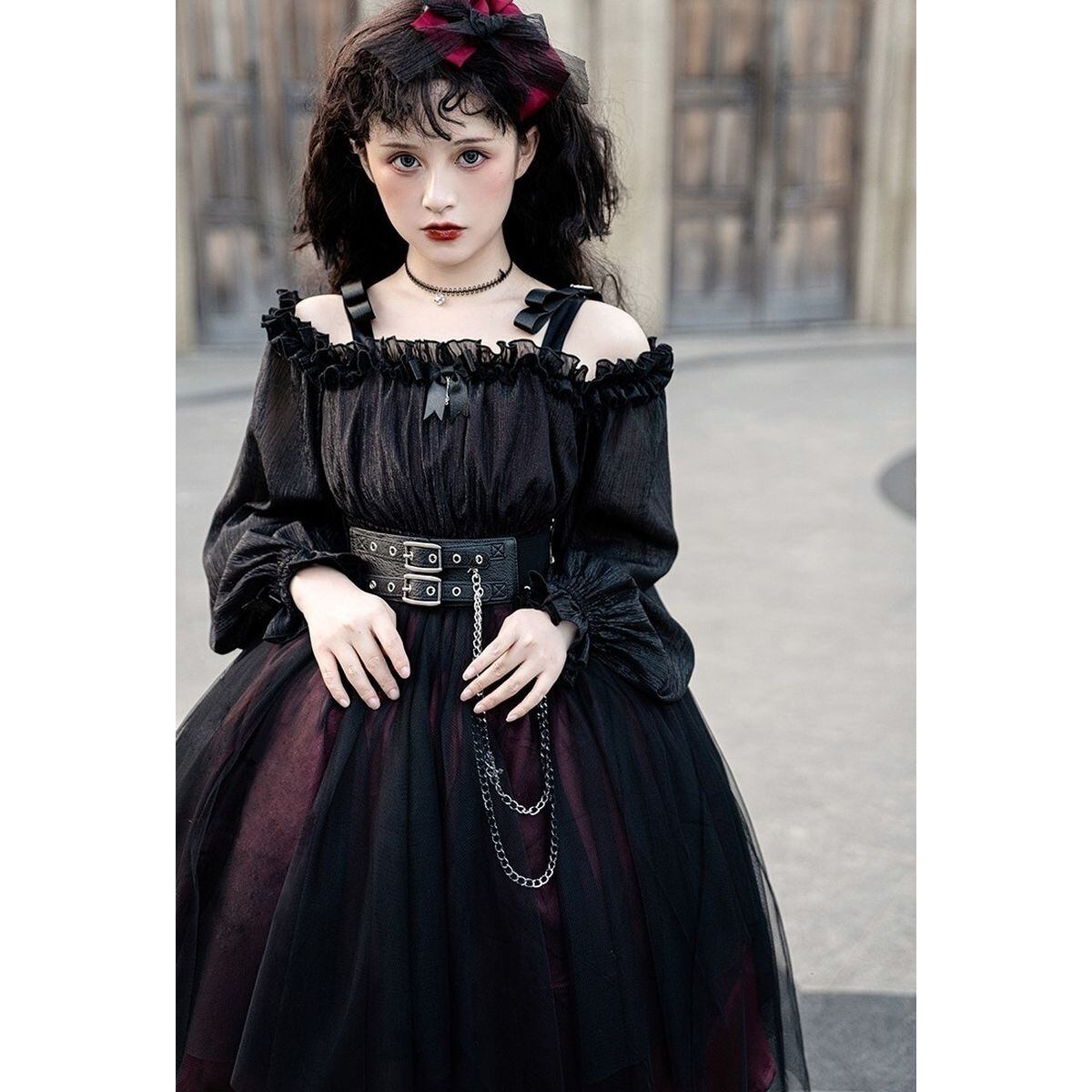 Gothic Off-Shoulder Double Belt Dress
