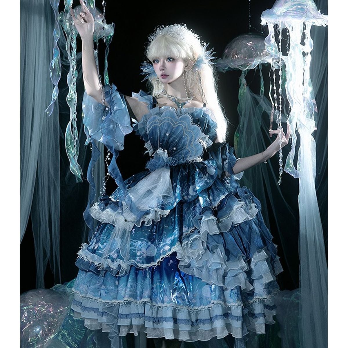 Blue Ruffle Gradient Dress Set