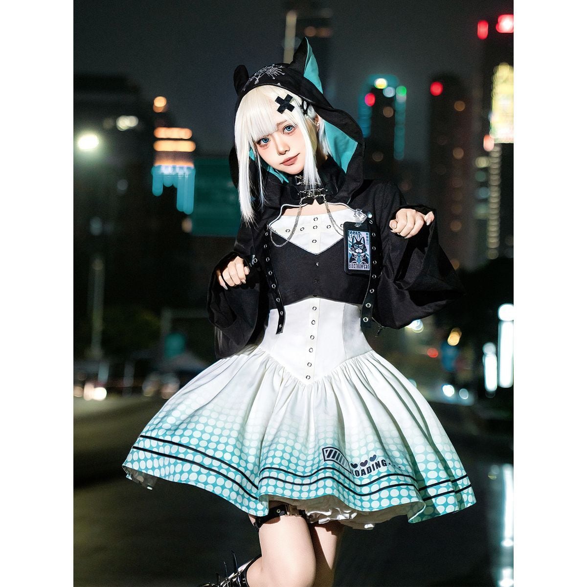 Cyberpunk Cat Ear Skirt Set
