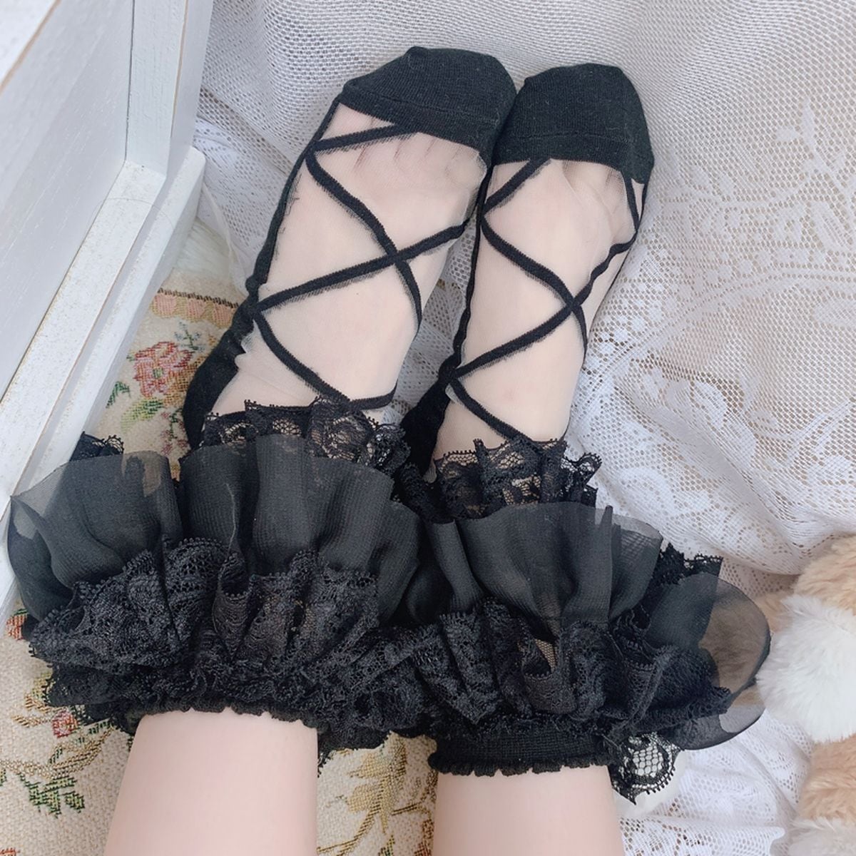Elegant Black Frill Socks