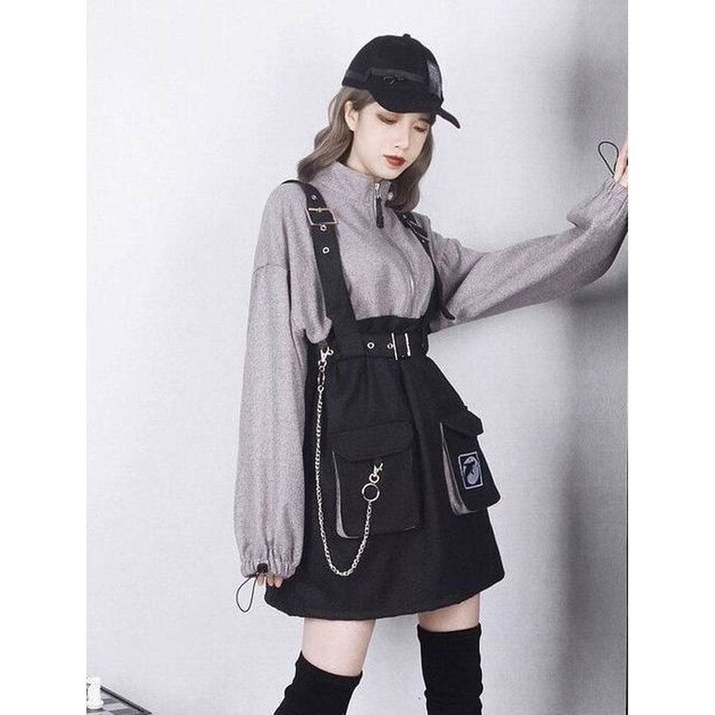 Stylish Felt Dress with Suspenders