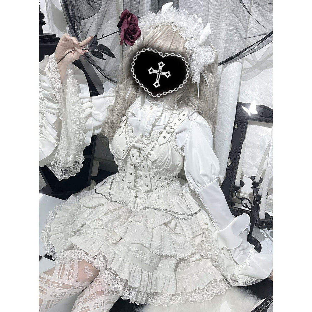 Gothic Lace-Up Jumper Skirt Set