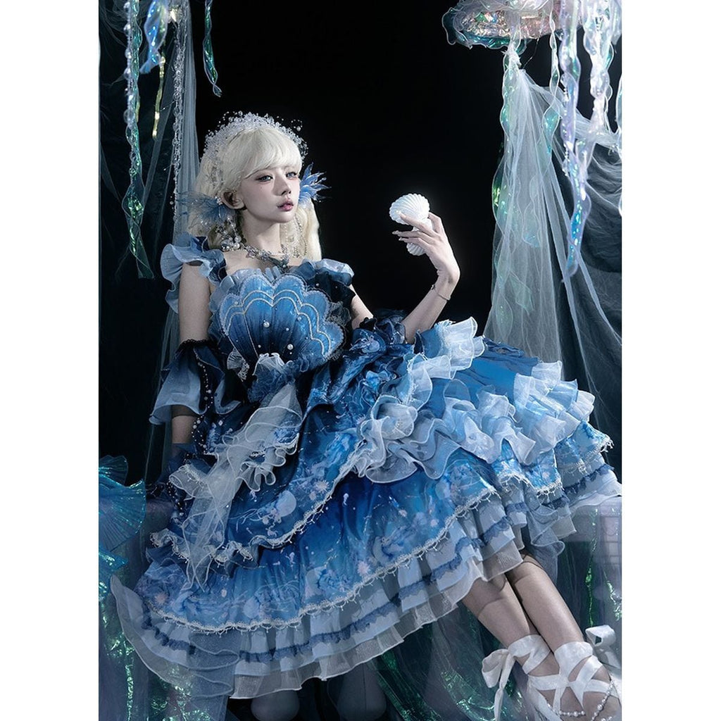 Blue Ruffle Gradient Dress Set