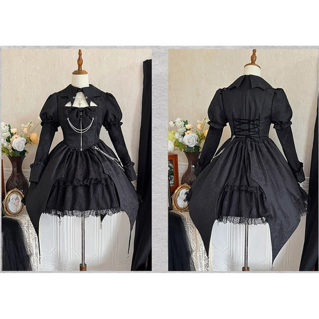 Gothic Chain-Embellished Frill Dress