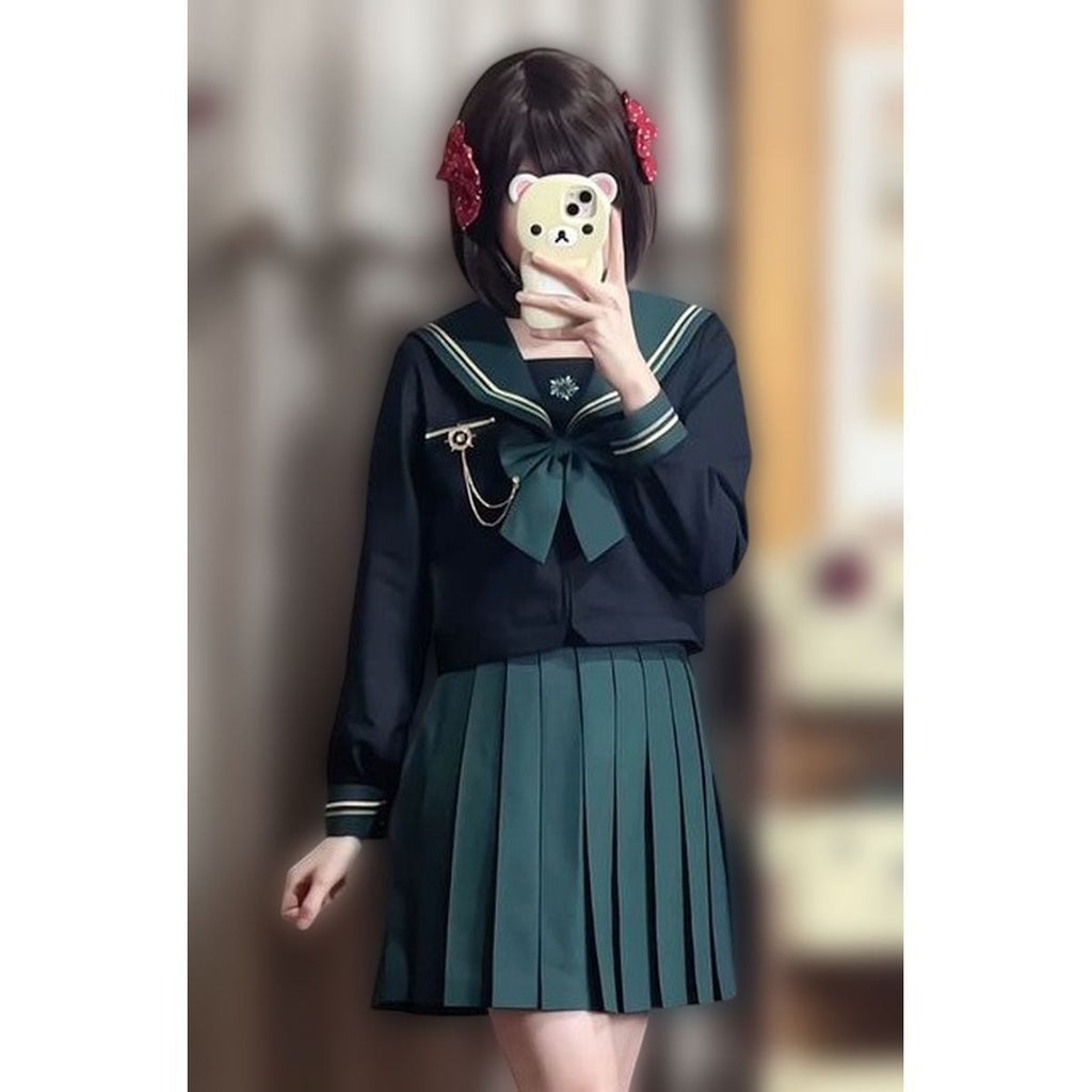 Green x Black School Uniform Ensemble