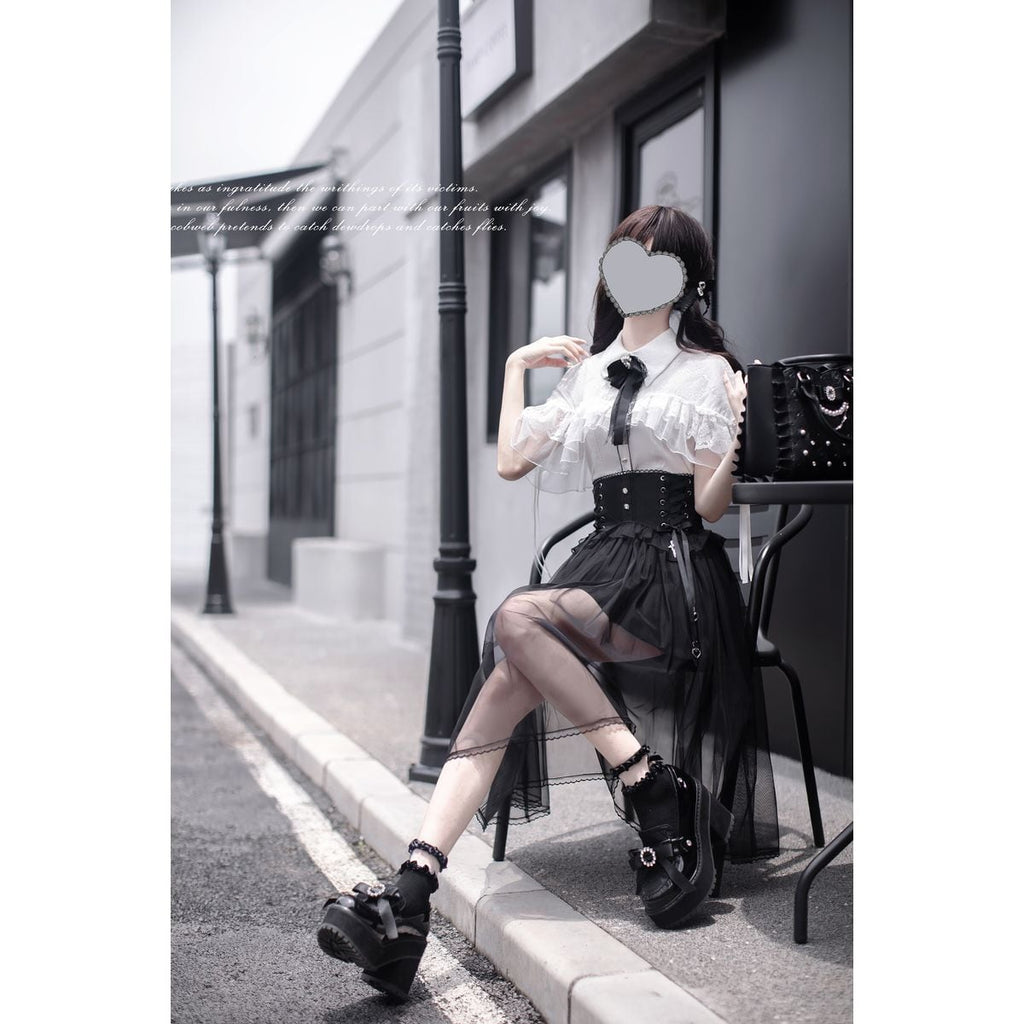 Jirai-kei Black Sheer Skirt Outfit