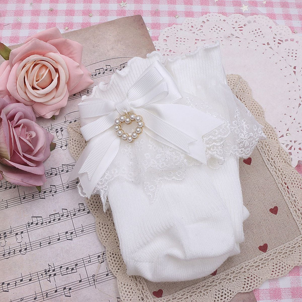 Heart Charm Ankle Socks with Back Bow