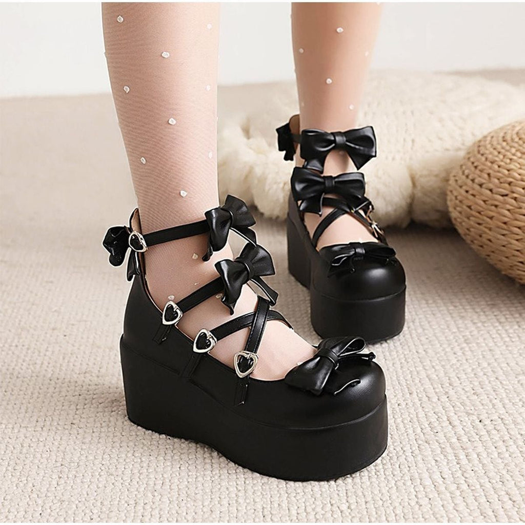 Platform Ribbon Heart Strap Shoes