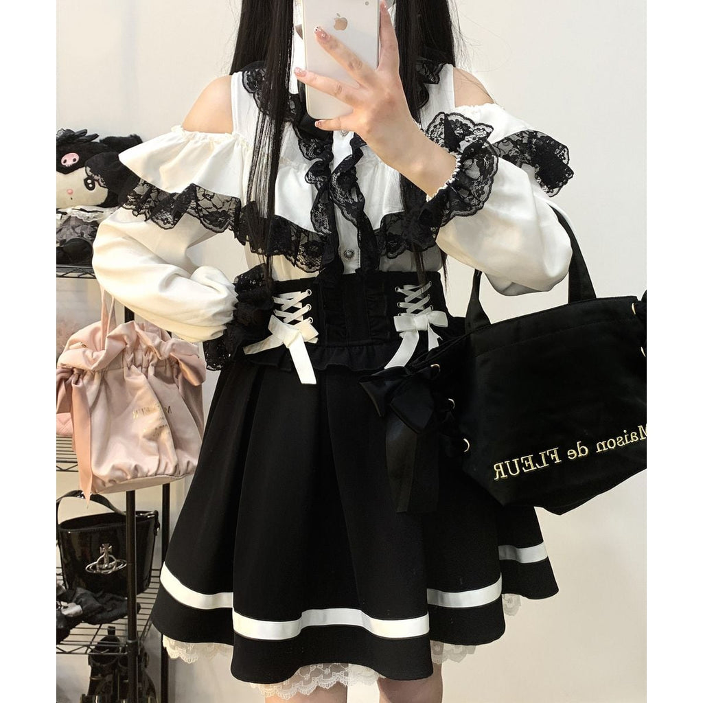 Jirai-kei Long Sleeve Open Shoulder Blouse